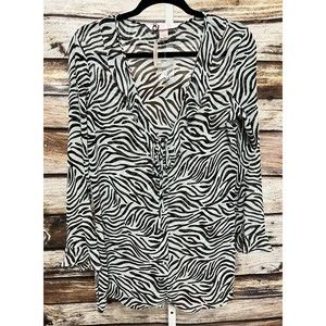VICTORIA'S SECRET Black White Zebra Print Sheer Chiffon Blouse Sz M New